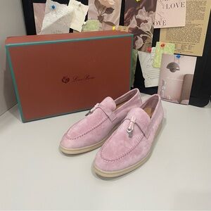 Loro Piana Pink Suede Slip-On Loafers